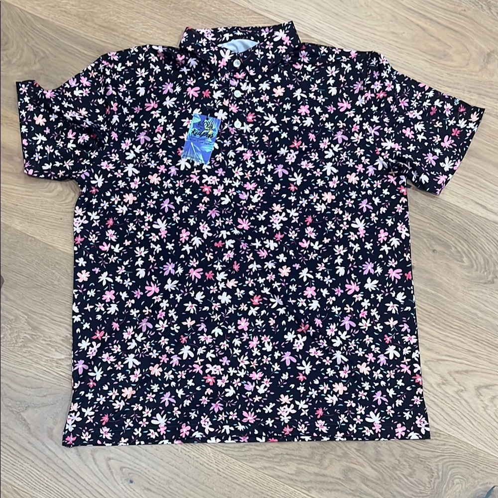 Kaipar Golf Black Tropical Floral Polo Shirt, size XL